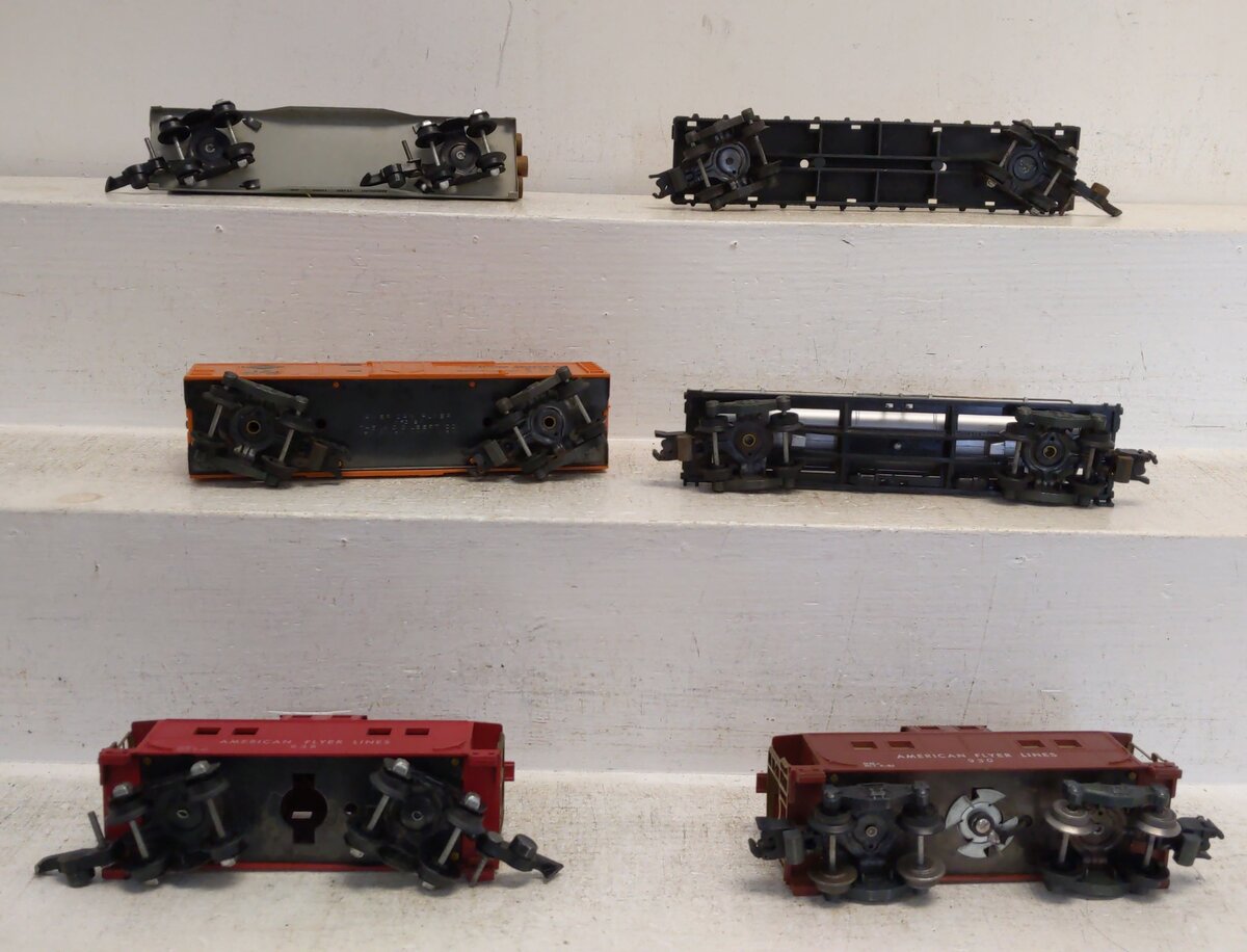 American Flyer Vintage S Gauge Freight Cars:638, 24309, 930, 605, 24403, 928 [6] VG