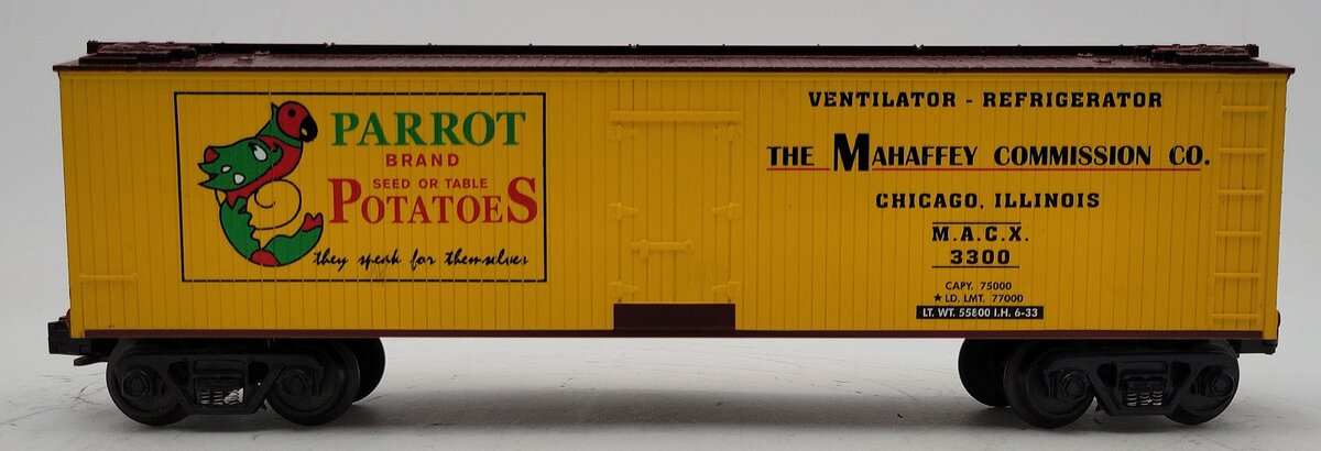 MTH 30-7823 O Gauge Mac Acquisitions Parrot Potatoes Reefer #3300 LN/Box