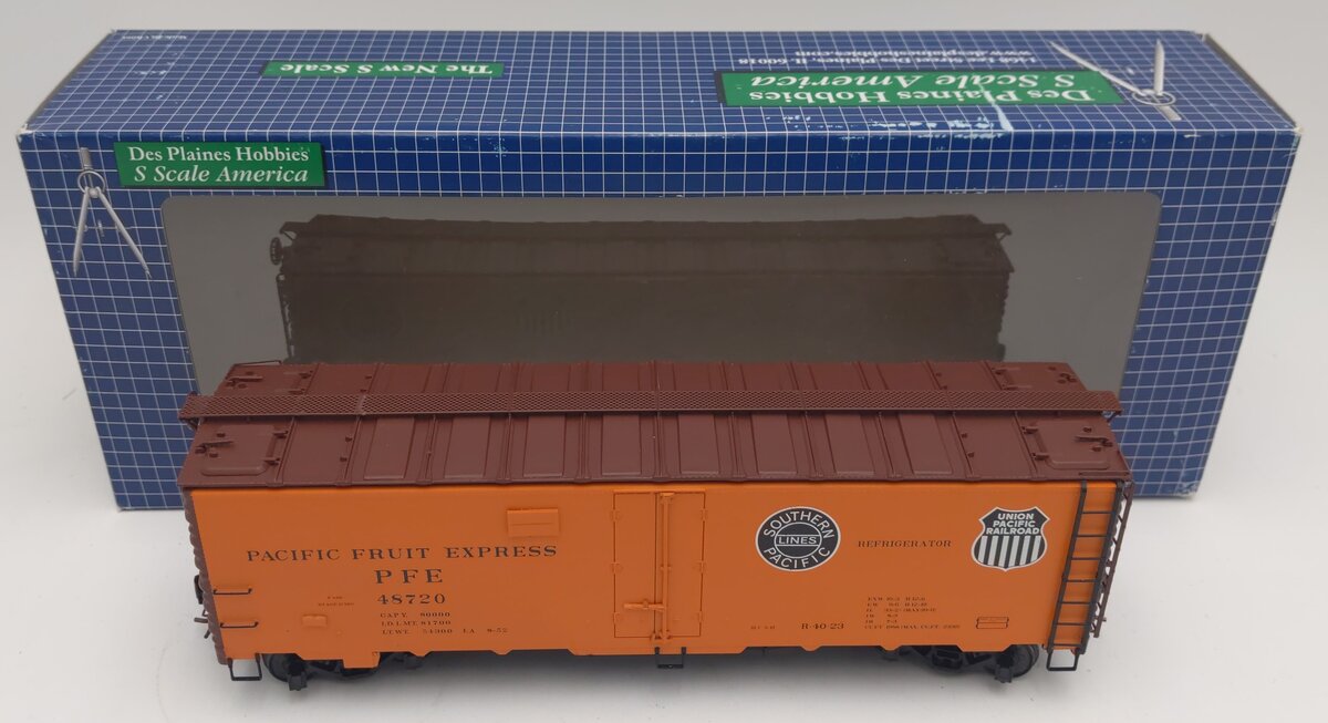 Des Plaines Hobbies SSA2304.6 S Gauge PFE Double Herald Reefer Car #48720 EX/Box