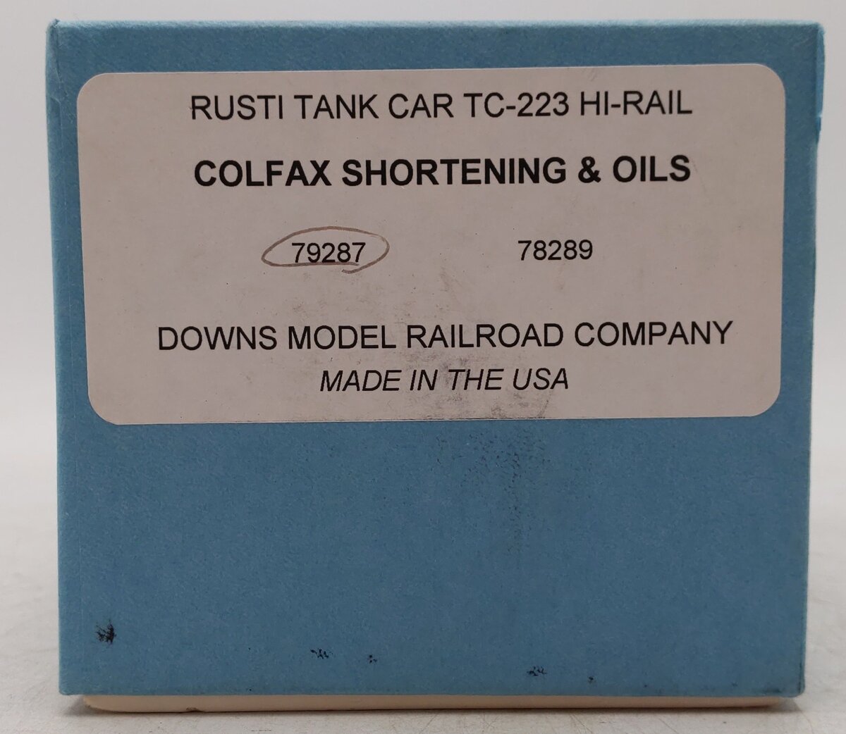 Downs Model RR TC-223 S Gauge Colfax Shortening & Oils Tank #79287 VG/Box