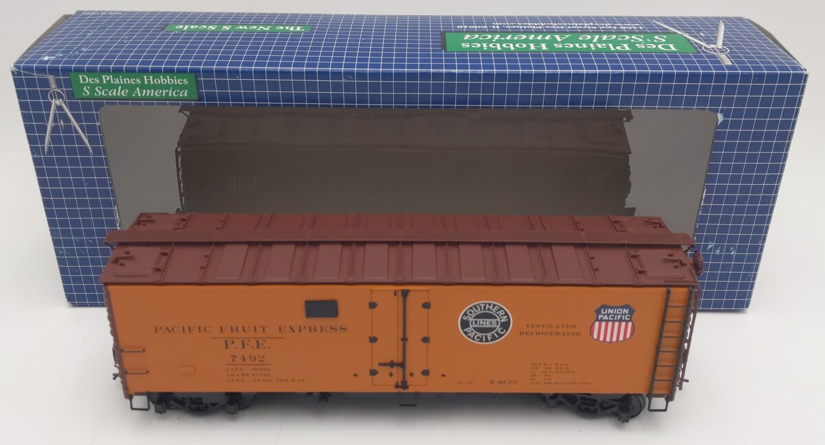 Des Plaines Hobbies SSA2301.4 S Gauge PFE R-40-23 Double Herald Reefer Car #7492 LN/Box