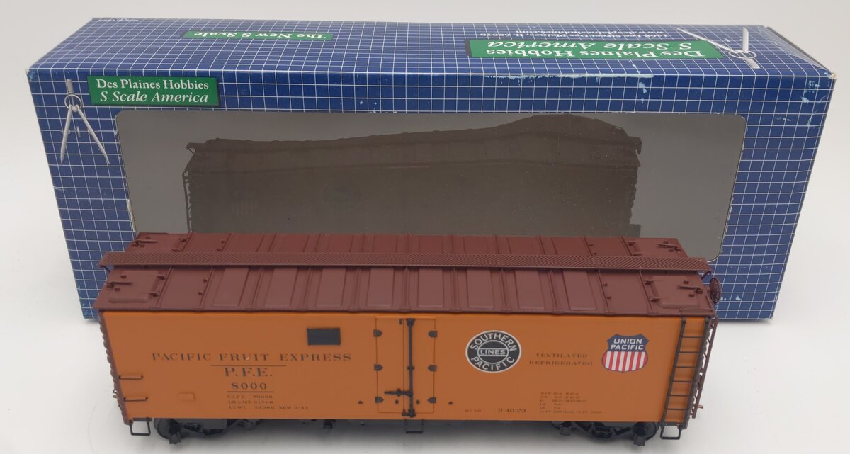 Des Plaines Hobbies SSA2301.6 S Gauge PFE R-40-23 Double Herald Reefer Car #8000 EX/Box