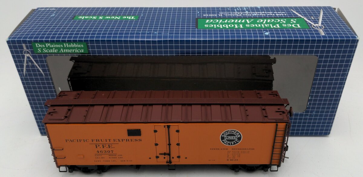 Des Plaines Hobbies SSA2302.2 S Gauge PFE Overland Reefer Car #46307 EX/Box