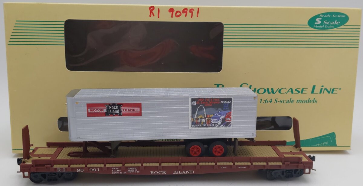 The Showcase Line 00180 S Scale TOFC Rock Island w/ RI Trailer LN/Box