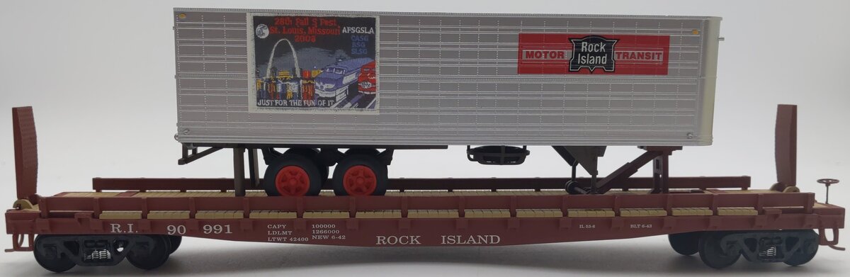 The Showcase Line 00180 S Scale TOFC Rock Island w/ RI Trailer LN/Box