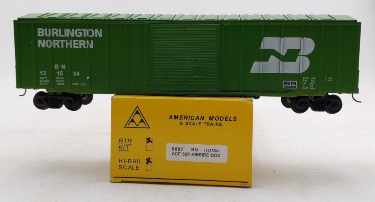 American Models 5007 S Scale Burlington Northern ACF 50' Ribside Box Car #121534 LN/Box