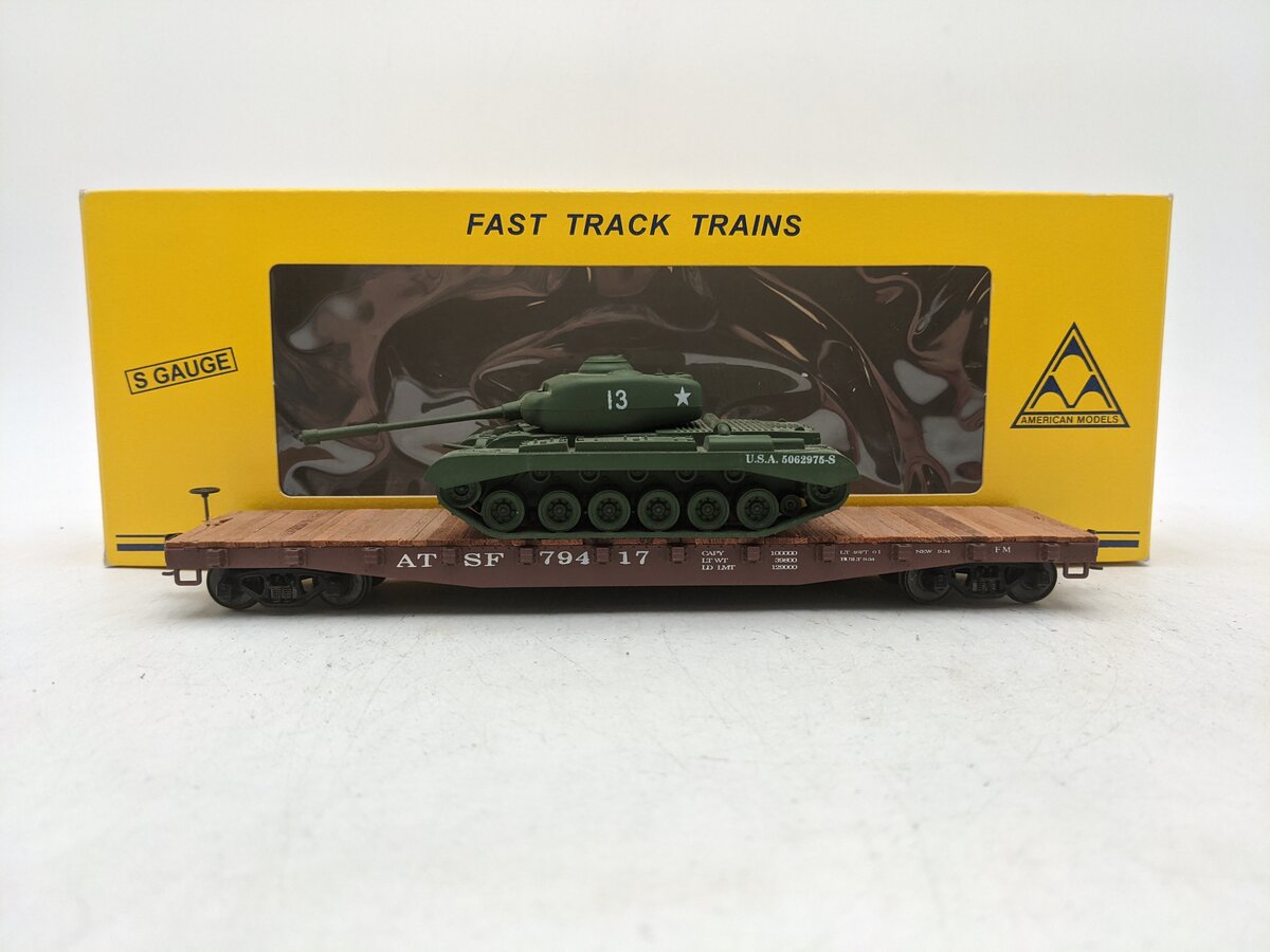American Models 6018 S Scale (Scale) Santa Fe 46' Flat Car W/Load EX/Box