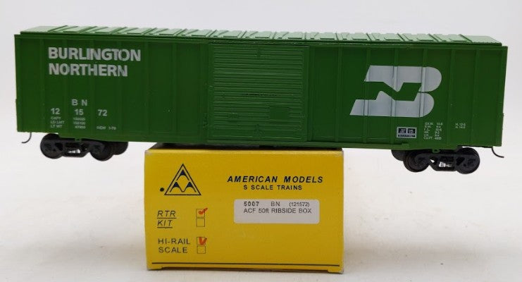American Models 5007 S Scale Burlington Northern ACF 50' Ribside Box Car #121572 LN/Box