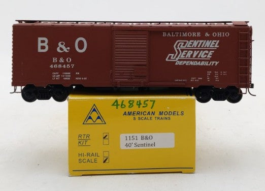 American Models 1151 S Scale Baltimore & Ohio 40' Boxcar #468457 EX/Box