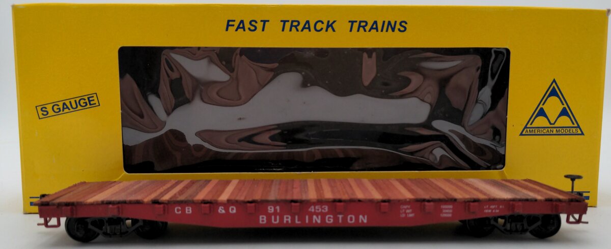 American Models 6002 S Scale RTR Burlington Flatcar #91453 LN/Box
