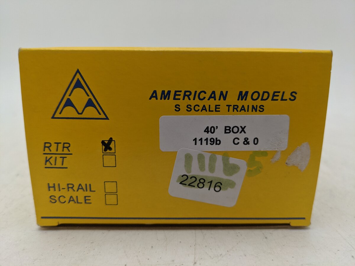 American Models 1119b S Scale Chesapeake & Ohio Boxcar #11165 EX/Box