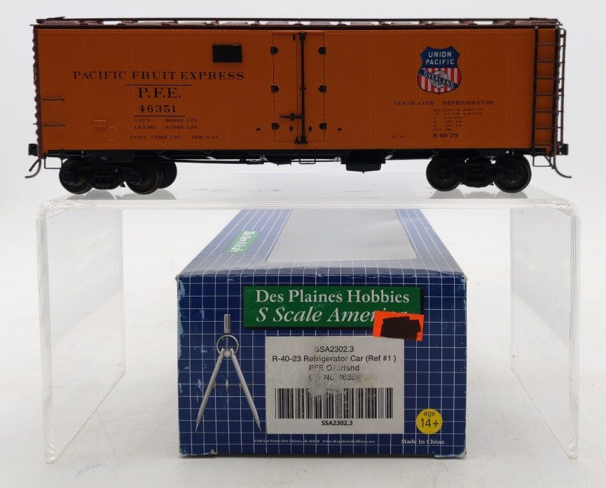 Des Plaines Hobbies SSA2302.3 S Scale Pacific Fruit Express Reefer Car #46351 LN/Box