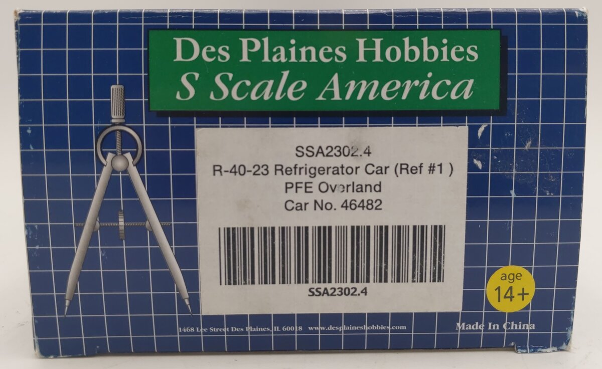 Des Plaines Hobbies SSA2302.4 S Scale PFE Refrigerator Car #46482 LN/Box