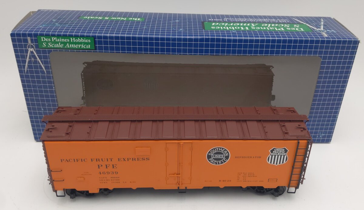 Des Plaines Hobbies SSA2304.2 S Gauge PFE Double Herald B&W Reefer Car #46939 EX/Box