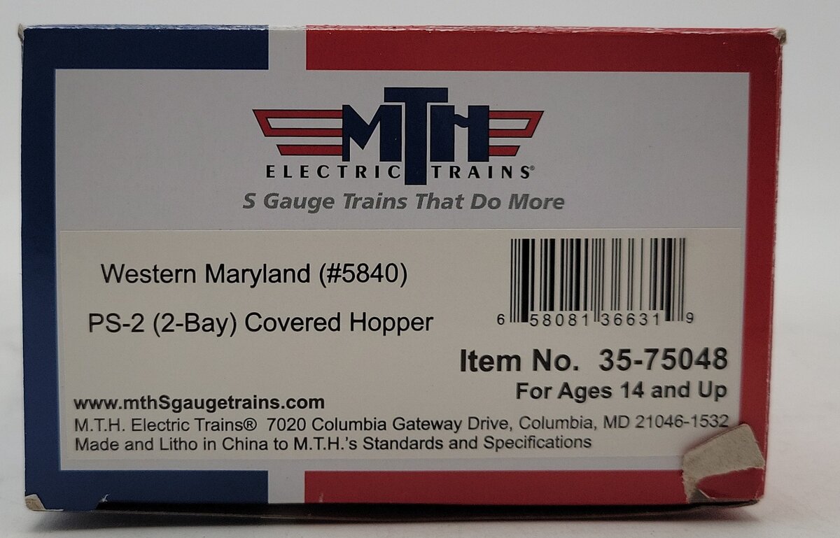 MTH 35-75048 S Western Maryland Ps-2 Covered Hopper Car #5840 LN/Box