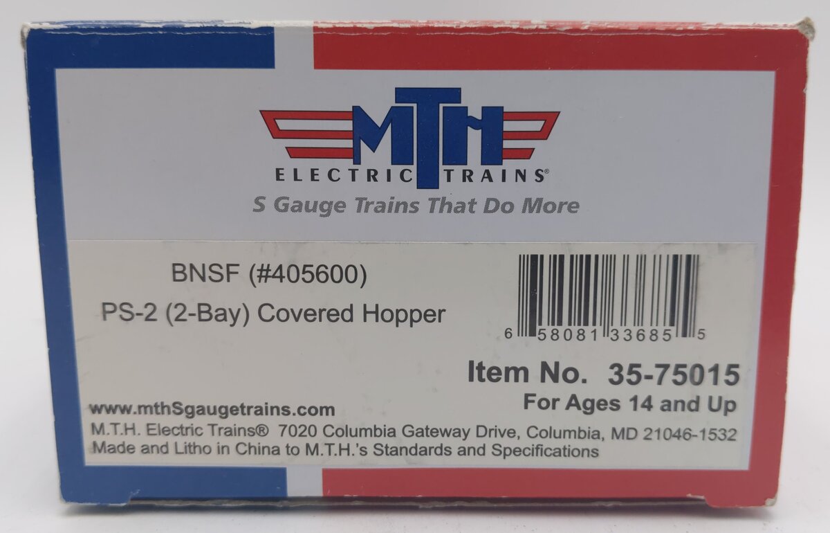 MTH 35-75015 S-Scale BNSF PS-2 (2-Bay) Covered Hopper Car #405600