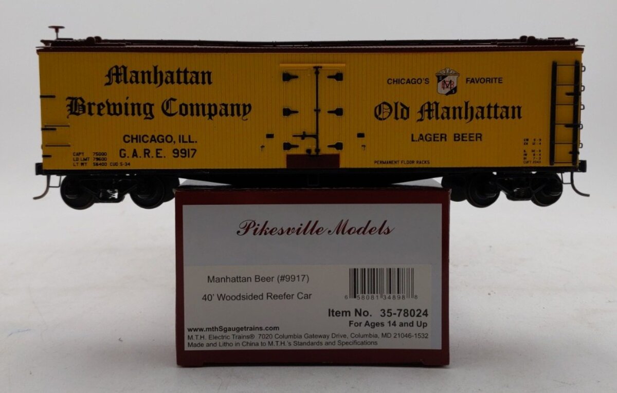 MTH 35-78024 S Scale Manhattan Beer 40' Woodsided Reefer Car #9917 LN/Box