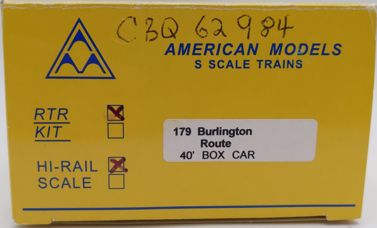 American Models 179 S Scale Burlington 40' Boxcar #62984 EX/Box