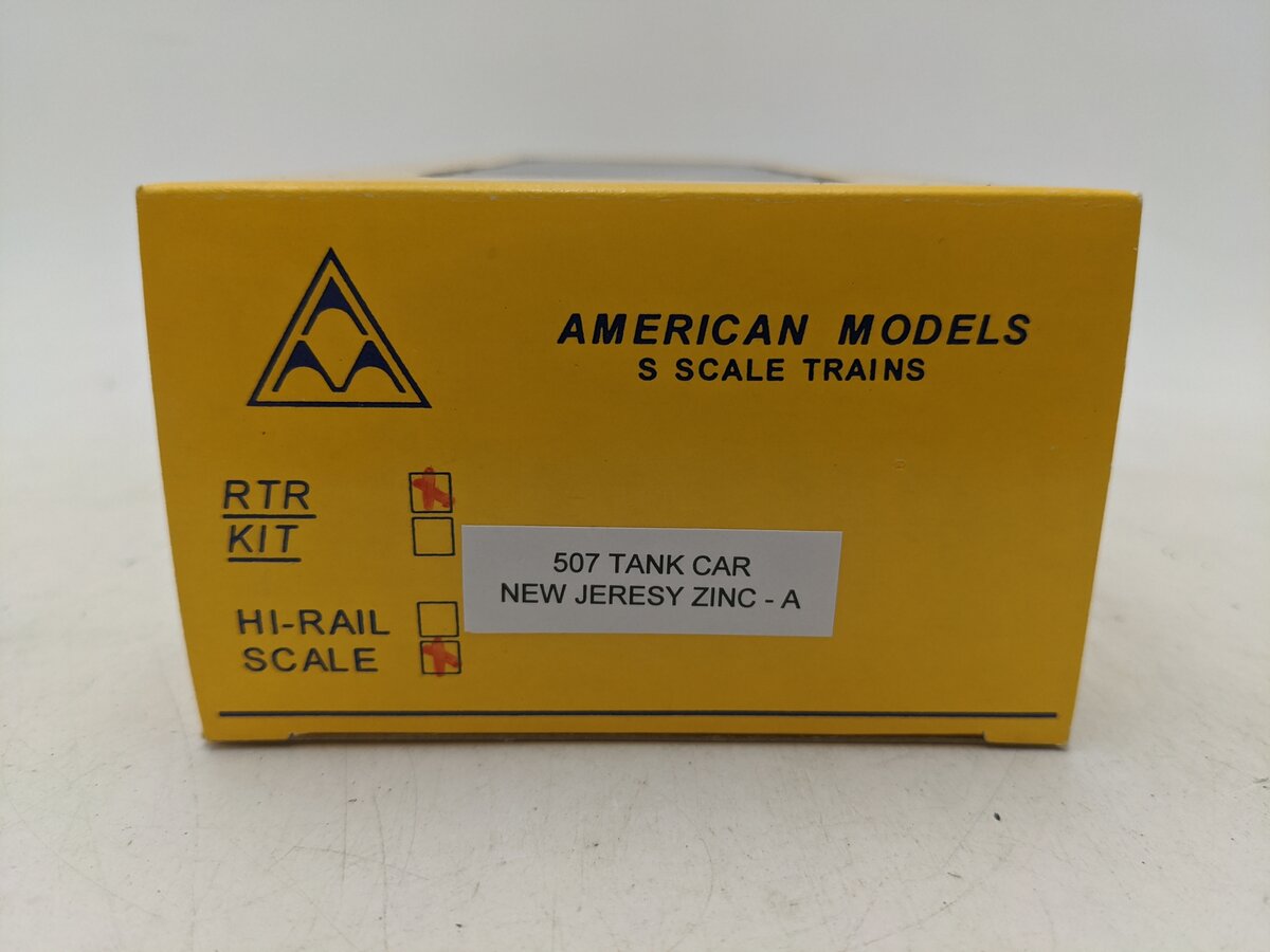 American Models 507 S Gauge New Jersey Zinc Tank Car #82010-Scale EX/Box