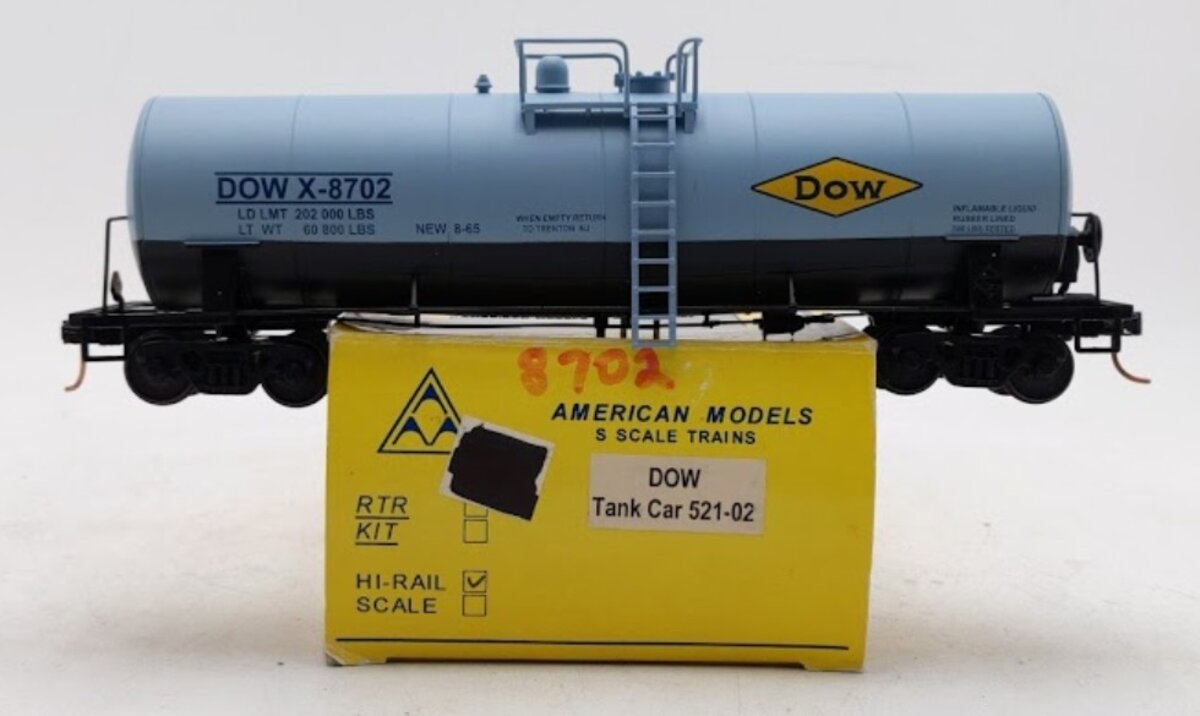 American Models 521-02 S Scale Dow Tank Car #8702 LN/Box