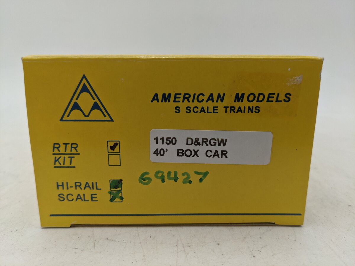 American Models 1150 S Scale D&RGW 40' Box Car #69427 EX/Box