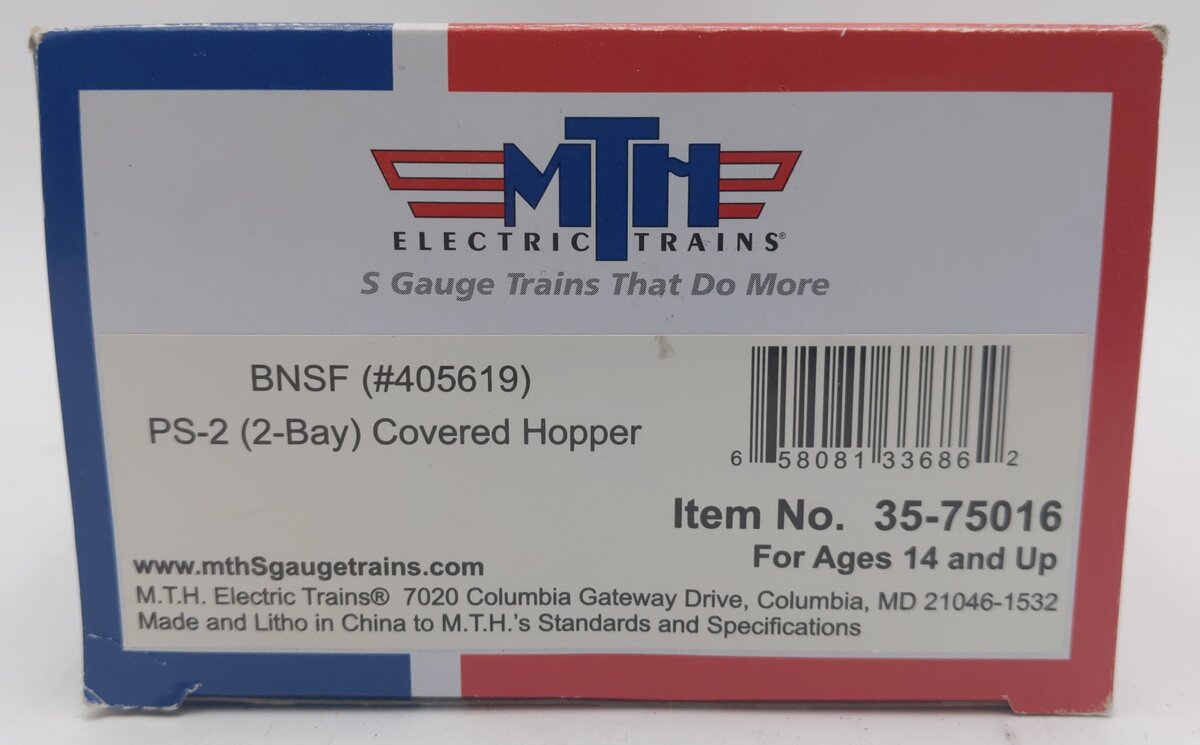 MTH 35-75016 Burlington Northern SF PS-2 (2-Bay) Covered Hopper Car #405619 VG/Box
