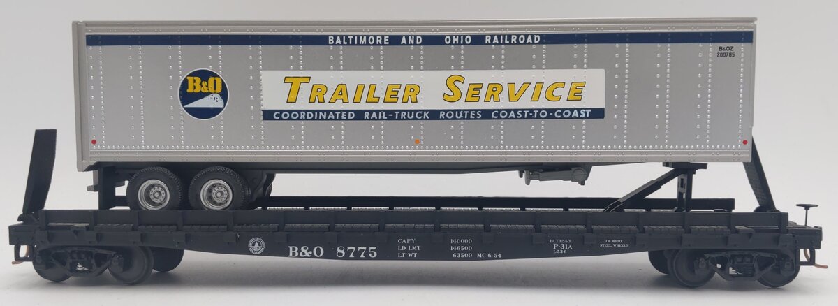 MTH 35-76002 S Baltimore & Ohio Flatcar with 48' Trailer (Smooth) #8775