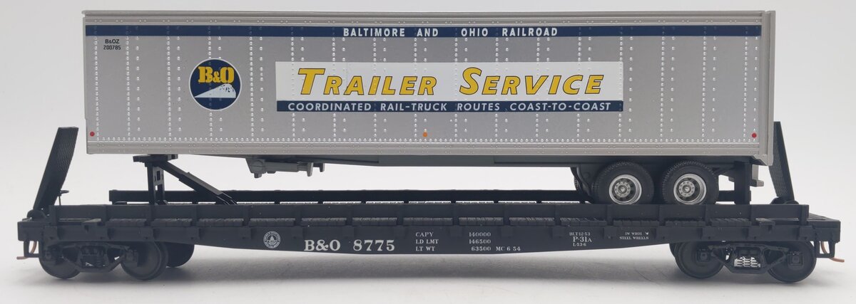 MTH 35-76002 S Baltimore & Ohio Flatcar with 48' Trailer (Smooth) #8775