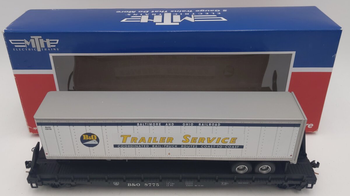 MTH 35-76002 S Baltimore & Ohio Flatcar with 48' Trailer (Smooth) #8775