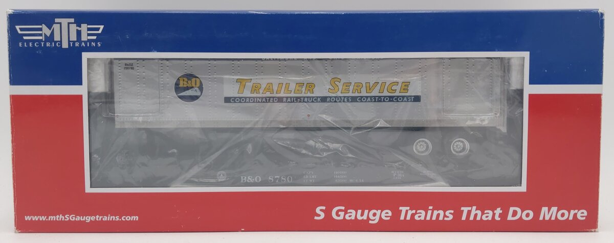 MTH 35-76003 S Baltimore & Ohio Flatcar with 48' Trailer (Smooth) #8780 LN/Box