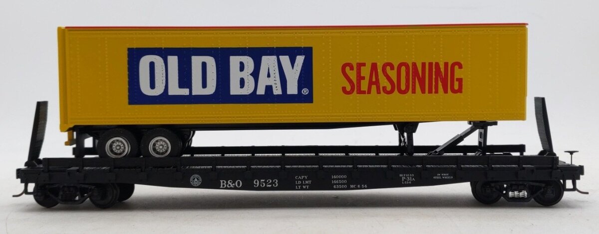 MTH 35-76037 S Baltimore & Ohio Flat Car w/ 45' Trailer [Hi-Rail Wheels] #9523 LN/Box
