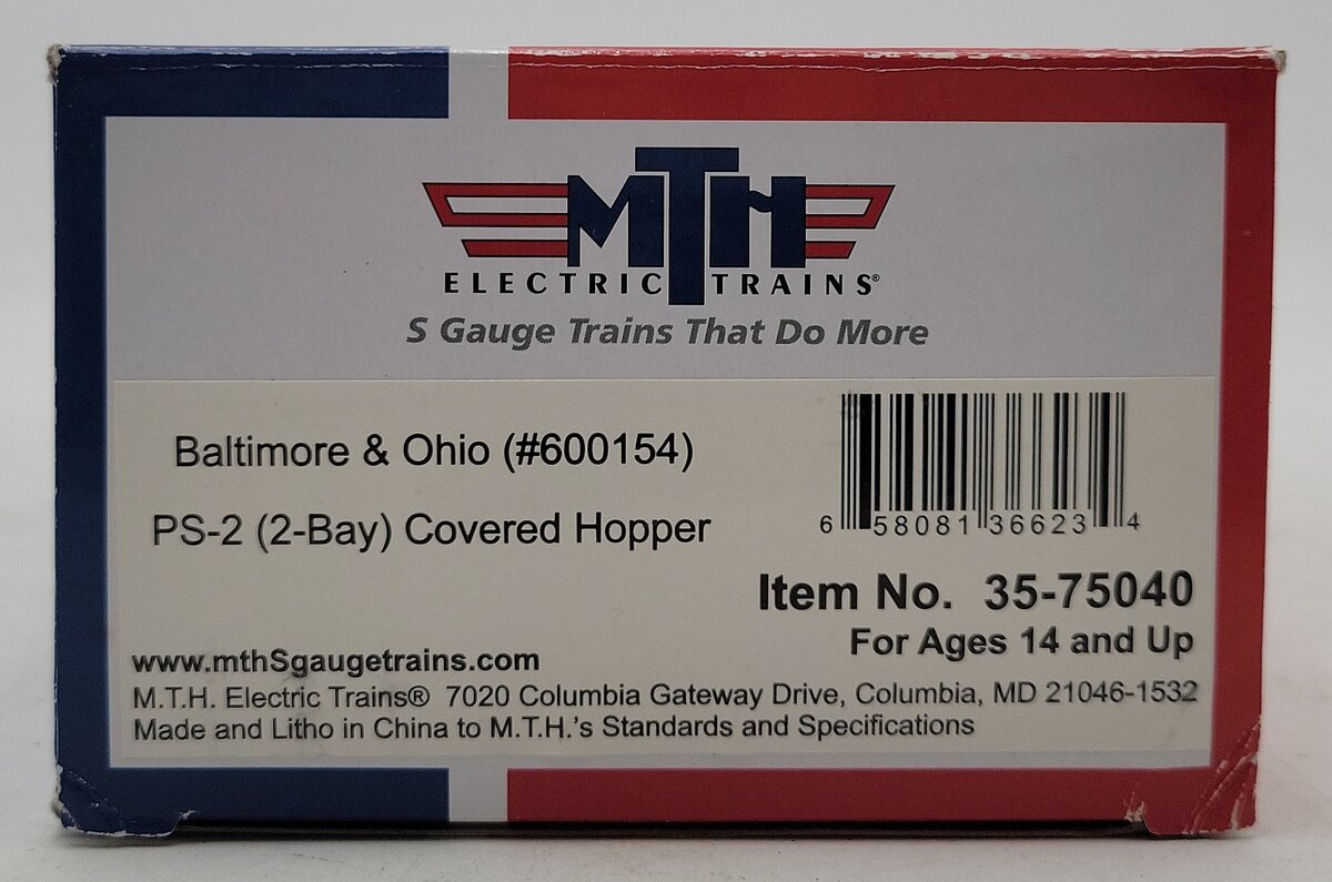 MTH 35-75040 S Scale Baltimore & Ohio PS-2 Hopper Car #600154
