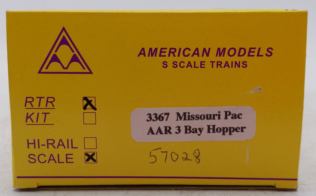 American Models 3367 S Scale Missouri Pacific AAR 3 Bay Hopper #57028 EX/Box