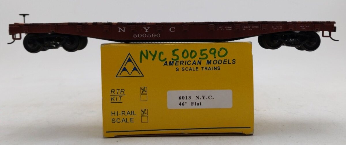 American Models 6013 S Scale (Hi-Rail) NYC 46' Flat Car #500590 LN/Box