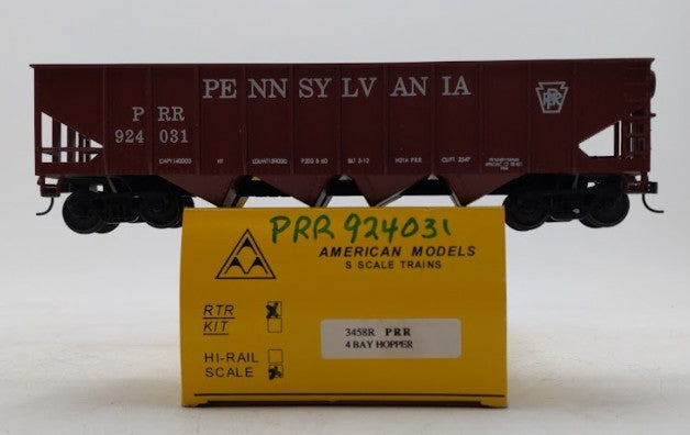 American Models 3458R S Scale PRR 4-Bay Hopper #924031 LN/Box
