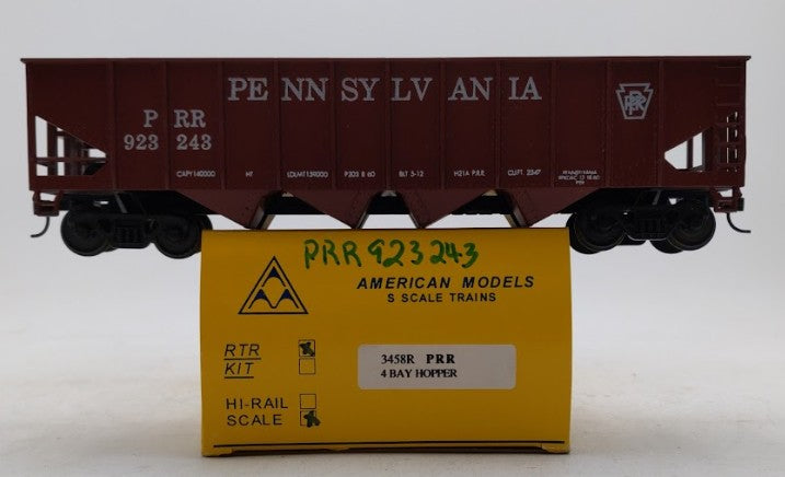 American Models 3458R S Scale PRR 4-Bay Hopper #923243 LN/Box