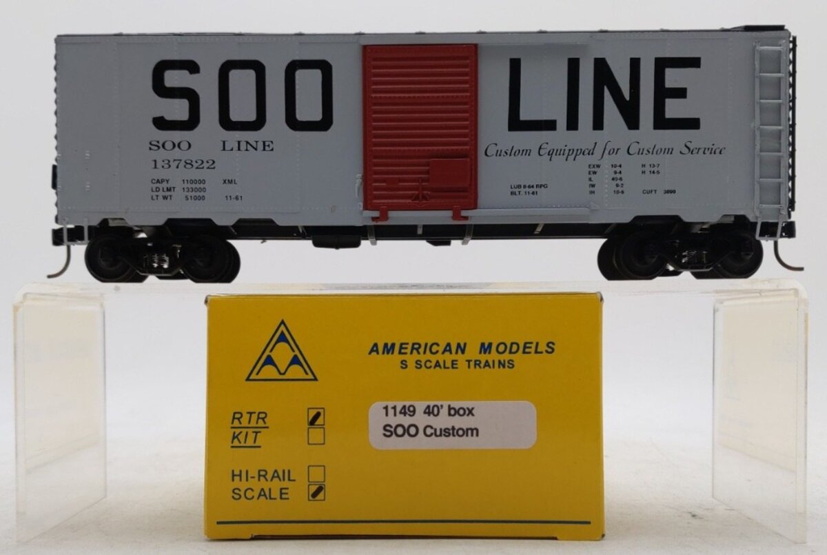 American Models 1149 S Scale SOO Line Boxcar #137822 LN/Box