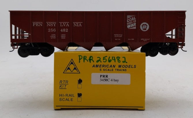 American Models 3458C S Scale Pennsylvania Railroad 4-Bay Hopper Car #256482 LN/Box