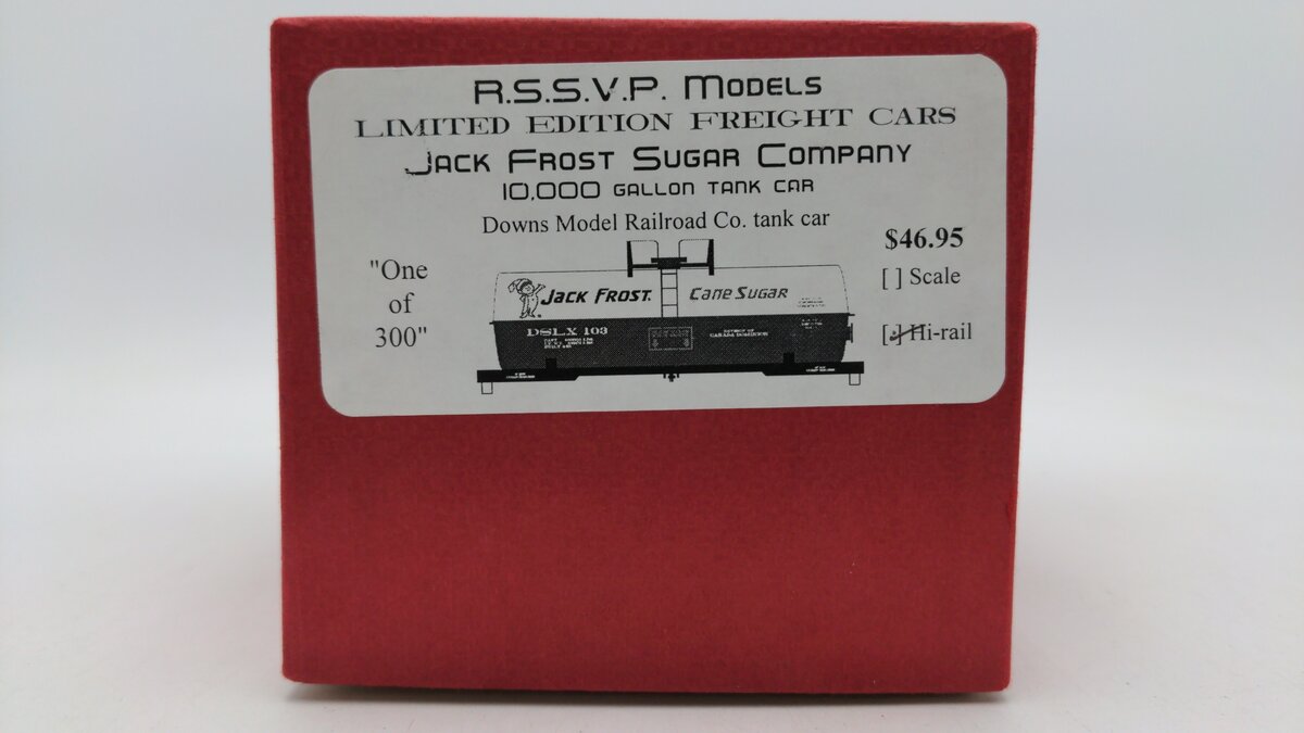 Downs Model RR S Gauge Jack Frost Sugar Company Tank Car VG/Box