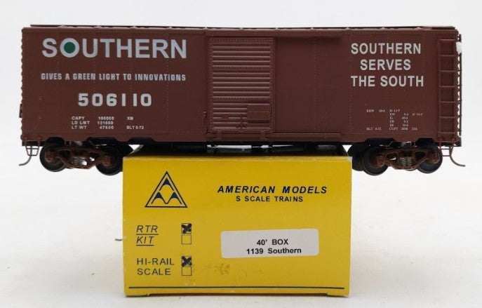 American Models 1139 S Scale Southern Box Car #506110 LN/Box