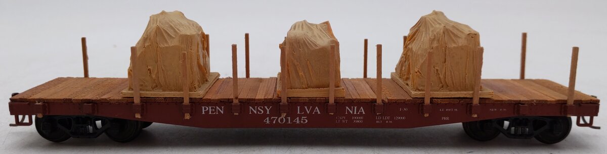 American Models S Gauge Pennsylvania Railroad Flatcar #470145 w/ Load VG/Box