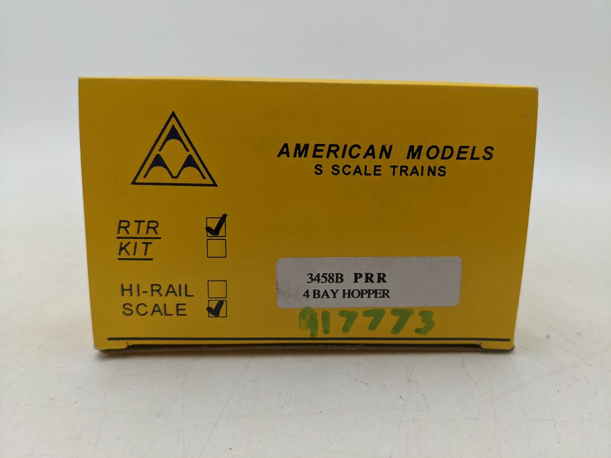 American Models 3458B S Scale PRR 4-Bay Hopper Scale- Wheels & Couplers EX/Box