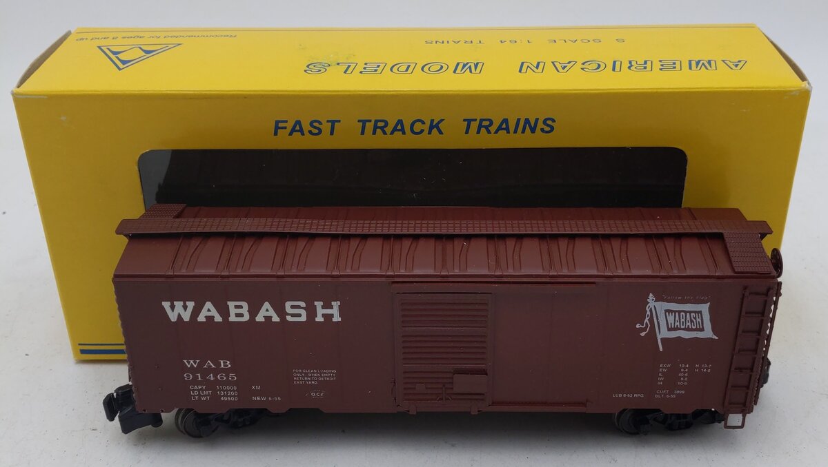 American Models 1146 S Scale (High Rail) Wabash 40' Box Car #91465 LN/Box