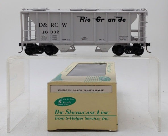 S-Helper 00028-0 S Scale D&RGW PS-2 2-Bay Covered Hopper #18332 LN/Box