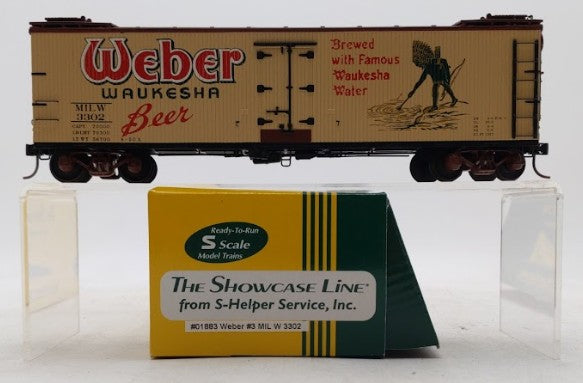 S-Helper 01883 S Scale Weber Waukesha Beer 40' Wooden Billboard Reefer #3302 LN/Box
