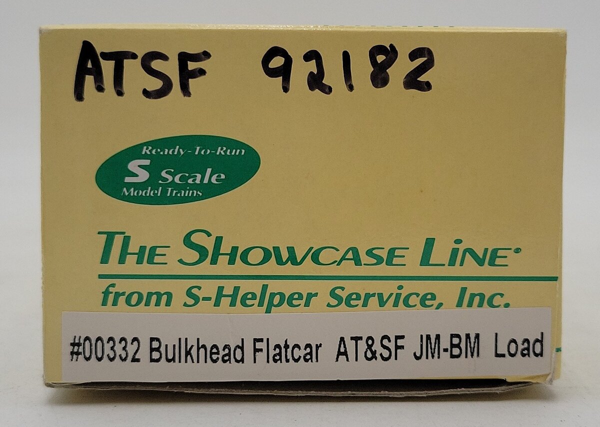S-Helper 00332 S Scale ATSF Bulkhead Flatcar w/JM Load #92182 LN/Box