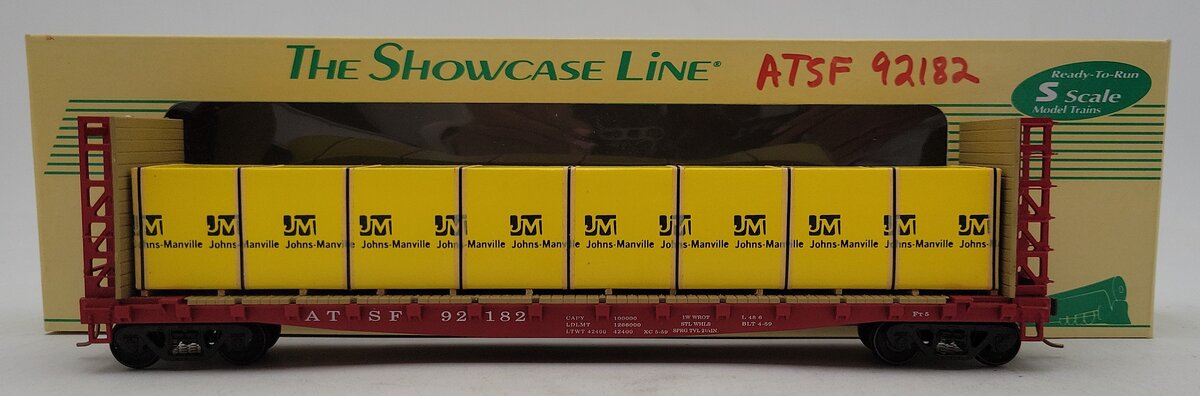 S-Helper 00332 S Scale ATSF Bulkhead Flatcar w/JM Load #92182 LN/Box