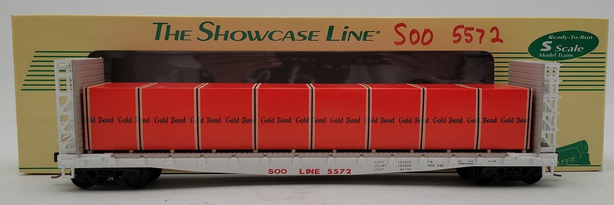 S-Helper 00335 S Gauge SOO Line Bulkhead Flatcar w/ Gold Bond Load #5572 LN/Box