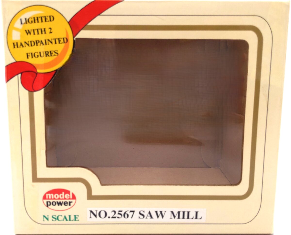 Model Power 2567 N Scale Saw Mill Built Up Lighted W/-2 Handpainted Figures EX/Box