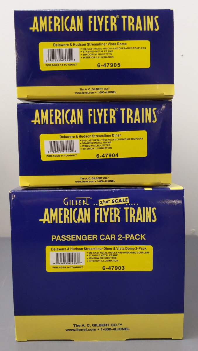 American Flyer 6-47903 S Delaware & Hudson Streamliner Diner & Vista Dome #43/36 LN/Box